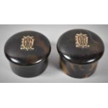 Two Yellow Metal Mounted Monogrammed Circular Dressing Table Boxes, 4cm Diameter