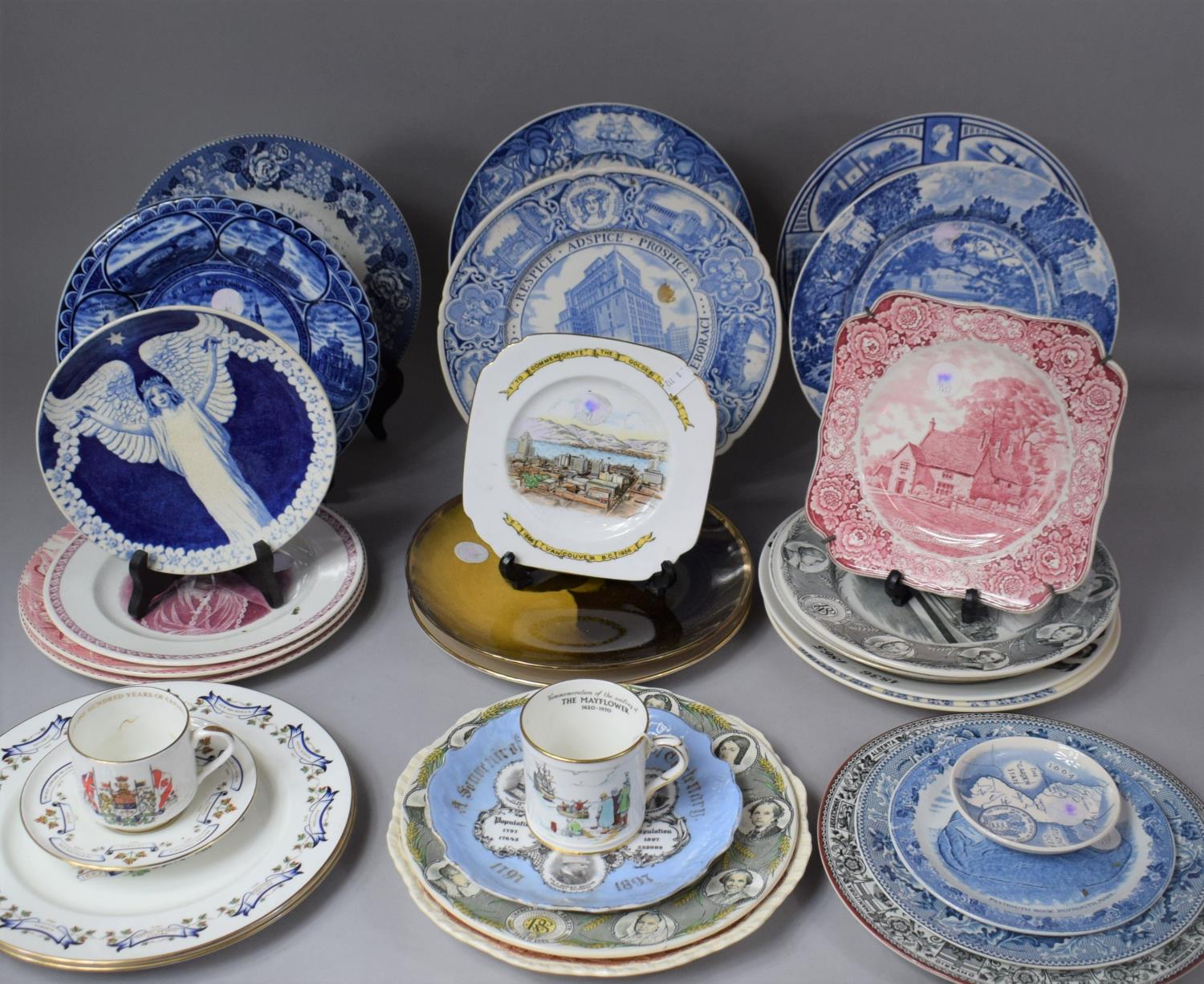 A Large Collection of Transfer Printed Commemorative Ceramics on a Topic of America and Canada to