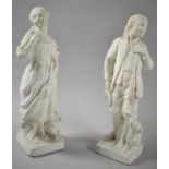 A Pair of Plaster Figural Ornaments, Maiden af Glued at Base, 29cm high
