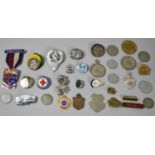 A Collection of Various Enamelled Badges, Medallions, Coins etc