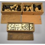 Two Boxed Wooden Child's Chess Sets and Set of Dominoes