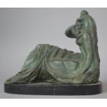 A Modern Heavy Patinated Bronze Study of Seated Mother with Child, on Oval Marble Plinth, 32cm Wide