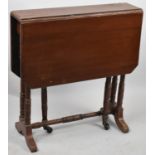 A Small Edwardian Mahogany Drop Leaf Sutherland Table with Turned Supports, 54cm Wide