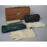 A Collection of Curios to Include Ladies Gloves, Singer Tool Kit, Part Travel Set