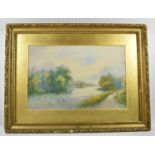 A Framed Watercolour Depicting Punt and Boats on River, Siged E Earp, 42x28cm