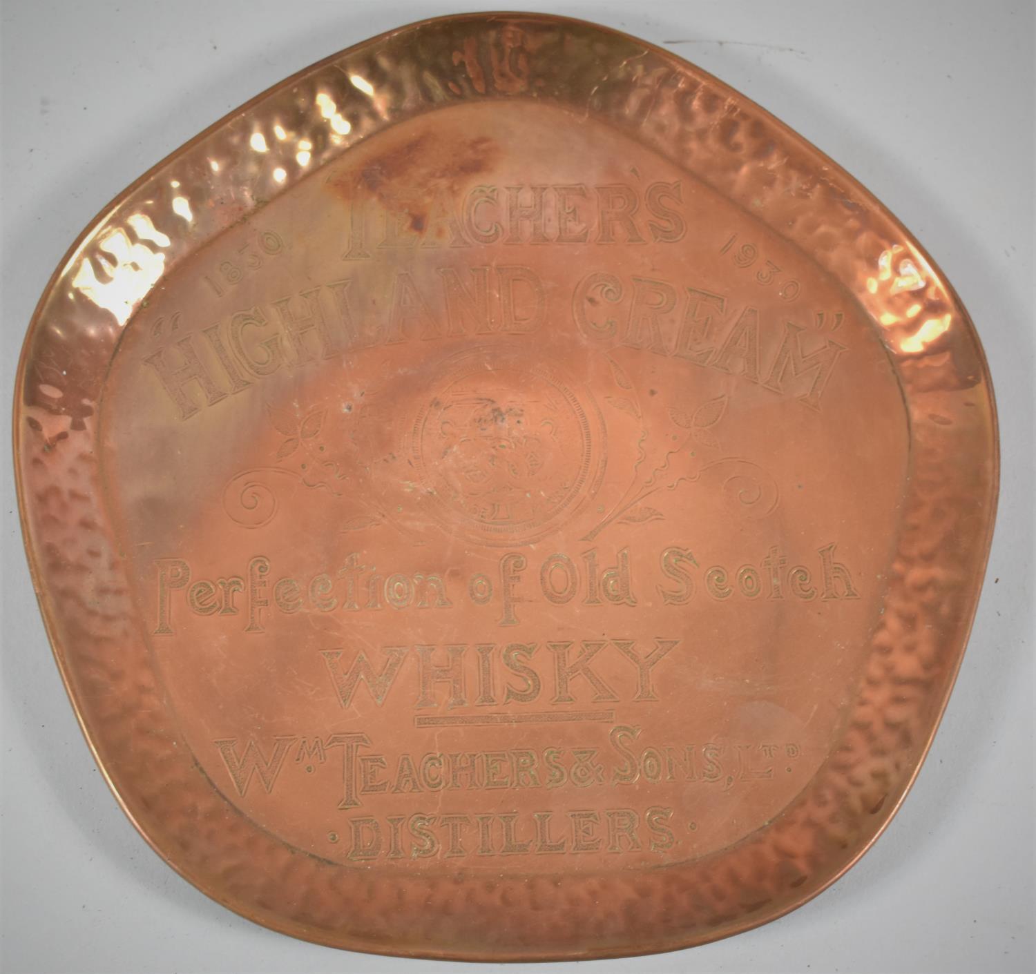 A Small Copper Advertising Tray for Teachers Highland Cream, 21cm Diameter