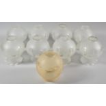 A Set of Eight Plus One Acid Etched Glass Light Shades, 15cm high