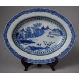 An 18th Century Oval Chinese Blue and White Platter with Figures, Pagoda and River Landscape, 40.5cm