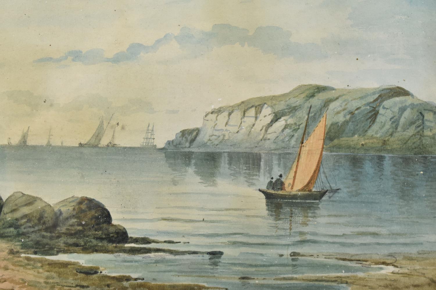 A Framed 19th Century Watercolour Depicting Beach and Sailing Boat, 26x17cm - Image 2 of 3