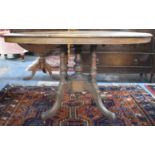 A Late Victorian Inlaid Walnut Oval Snaptop Table on Four Scrolled Supports, For Restoration,