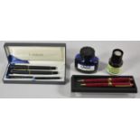 Two Parker Cartridge Pens, Pen and Biro Set and Two Inks