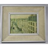 A Small Framed Oil on Canvas Depicting Early 20th Century City Street, 23x17cm