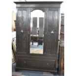 An Edwardian Oak Mirror Fronted Double Wardrobe with Single Drawer to Base, 232cm Wide