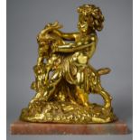A Table Lamp Base in the Form of a Cherub Wrestling with Goat, Onyx Rectangular Base, 30cm Wide (