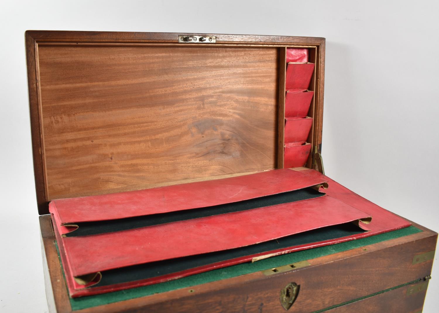 A 19th Century Mahogany Fall Front Writing Slope with Fitted Interior, Inset Brass Carrying - Image 3 of 7