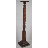 A Late 19th Century Mahogany Torchere Stand of Barley Twist Form on Square Cushion Plinth, 123cm