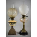 Two Late Victorian/Edwardian Oil Lamps, One with Glass Reservoir the Other Ceramic, Both AF