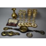 A Collection of Various Metalwares to Include Four Large Silver Plate on Brass Goblets Together with