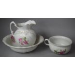 A Rose Pattern Toilet Set to Comprise Washbowl, Toilet Jug and Toilet Bowl (Some Pieces with