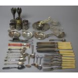 A Collection of Various Metalwares to Include Souvenir Spoons, Bone Handled Cutlery, Napkin Rings,