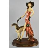 An Italian Figural Ornament of Maiden with Afghan Hound After Santini, Oval Wooden Plinth, 45cm high