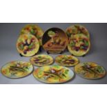 A Collection of Nine Pieces of Hand Painted Brookdale Fruit and Bird Pattern China by J Mottram to