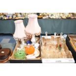 Two Boxes of Ceramics and Glasswares to Include Royal Worcester Gilt Cruet, Decanters, Drinking