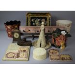 A Collection of Various Sundries to Include Coat Hook, Waste Bin, Mantle Clock, Queen Alexandra's