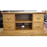 A Modern Light Oak Side TV Stand, Or Music Cabinet, Four Short Drawers, 100cm Wide