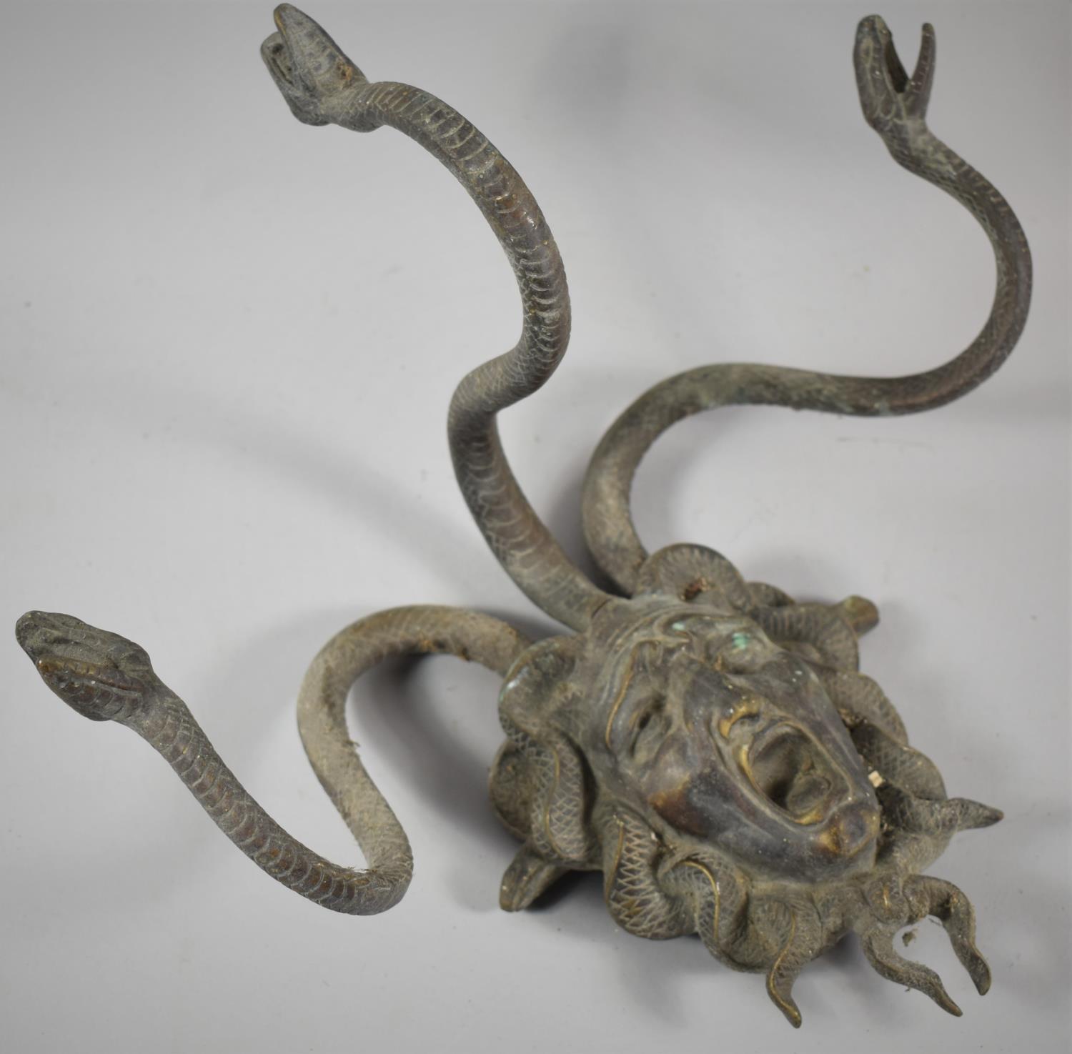 A Modern Cast Metal Bronze Effect Wall Hanging or Coat Rack in the Form of Medusa's Head with - Image 3 of 3