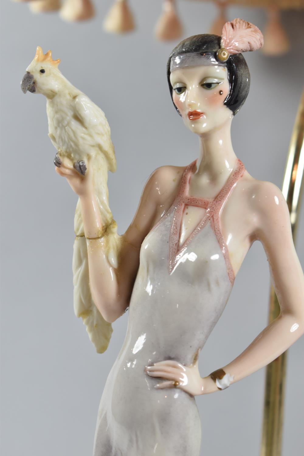 A Reproduction Figural Table Lamp in the Form of Flapper Girl with Parrot, Arm Glued, Complete - Image 2 of 2