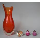 A Heavy Glass Vase and Three Paperweights