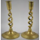 A Pair of Edwardian Brass Spiralled Candle Sticks, 19.5cm High