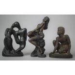 Two Bronze Effect Resin Studies, Seated Boy and Seated Nude Together with a Ceramic Modernist Figure