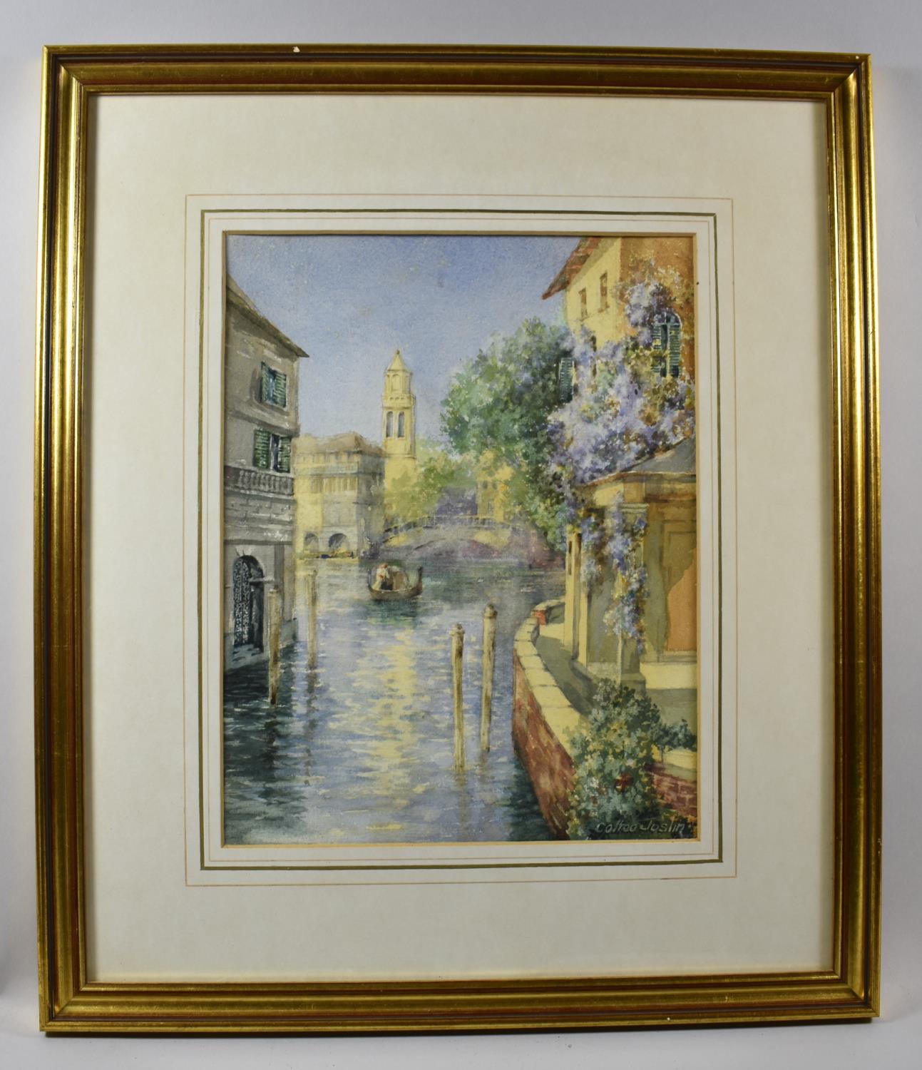 A Framed Watercolour Depicting Venice Canal With Gondola, Signed Joslin, 32x25cm