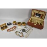 A Vintage Leather Jewellery Box Containing Costume Jewellery