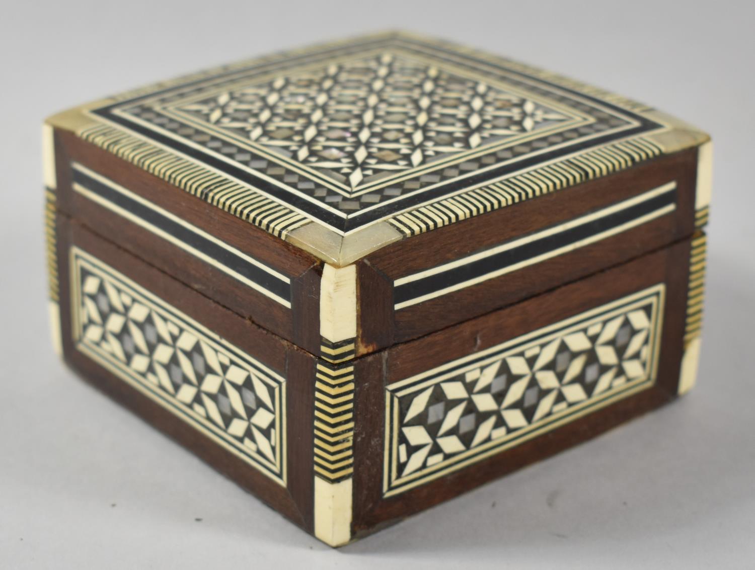 A Square Mother of Pearl Inlaid Indian Box, 9.5cm