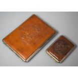 A Leather Mounted Cigarette Case and a Vesta Case both with Tooled Tops Having the Hannover Crest
