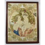 A Framed 19th Century Tapestry Depicting Boy and Girl Picking Fruit, 45x35cm