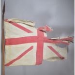 A Wooden Flag Pole with Badly Faded and Worn Union Jack, Metal Spear Finial, 208cm Long