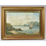 A Framed 19th Century Watercolour Depicting Beach and Sailing Boat, 26x17cm