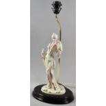 A Modern Italian Figural Table Lamp, Maiden with Two Parrots, Total Height 54cm