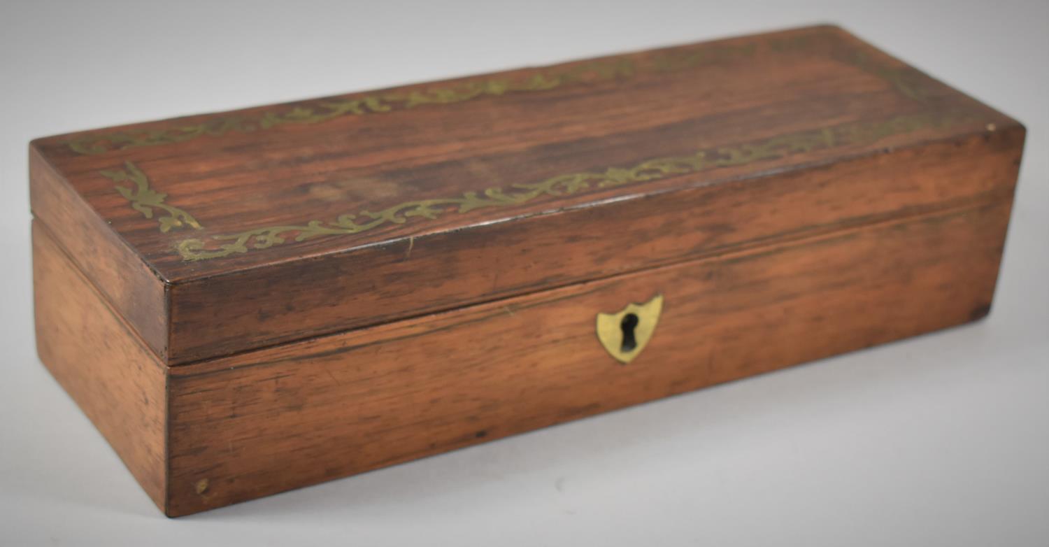 A 19th Century Brass Inlaid Rosewood Pencil or Pen Box, 25.5cm Wide