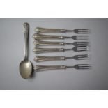 A Set of Six Silver Handled Three Pronged Forks Together with a Souvenir James Monroe Spoon