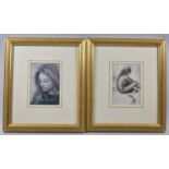 Two Framed Prints, Young Girls, 14x10cm