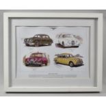 A Framed Motoring Print, Jaguar MkI-II, 29x20cm