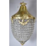 A Reproduction Brass and Perspex Empire Style Pineapple Shaped Light Fitting, 60cm High