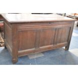 An Early Oak Three Panelled Lift Top Coffer Chest with Inner Candle Box, 132cm wide