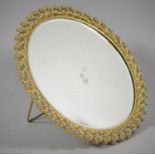 A Circular Gilt Framed Easel Backed Mirror with Turquoise and Pearl Mounts, 18.5cm Diameter