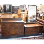 An Edwardian Two Piece Oak Part Bedroom Suite, Comprising Galleried Chest with Two Short and Two